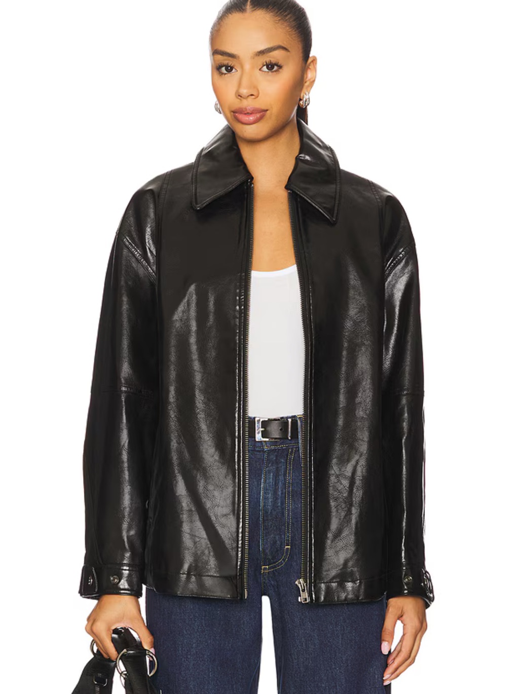 Revolve Black Faux Leather Zip-Front Jacket